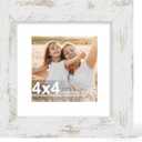 Hongkee 4x4 Picture Frame with Glass, Display Pictures 3x3 with Mat or 4 x 4 without Mat - Wall and Tabletop, 4 by 4 Photo Wooden Frames (Distressed White, 1 Pack)