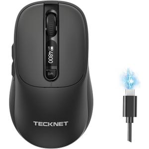 TECKNET Bluetooth Mouse with Screen, [ BT5.2+BT5.0+2.4G ] Wireless Mouse, Type-C Rechargeable with LED Screen Display, 4800DPI Computer Mice, Silent Click, Tri-Mode for Laptop, Computer, iPad, MacBook