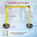 Crowd Control Warehouse Set of 2 Stanchion Retractable Belt Barriers, 11 Foot 'Caution Do Not Enter' Belt Barrier with 40 Yellow Posts, Barriers with Heavy Duty Concrete Base, CCW Series RBB-100
