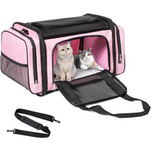 Large Cat Carrier, Pet Carrier, Dog Carrier for Small Dogs, Cat Carrier Soft, Collapsible Large Pet Carrier for Traveling Indoor and Outdoor Uses - Pink 20"x13"x13"