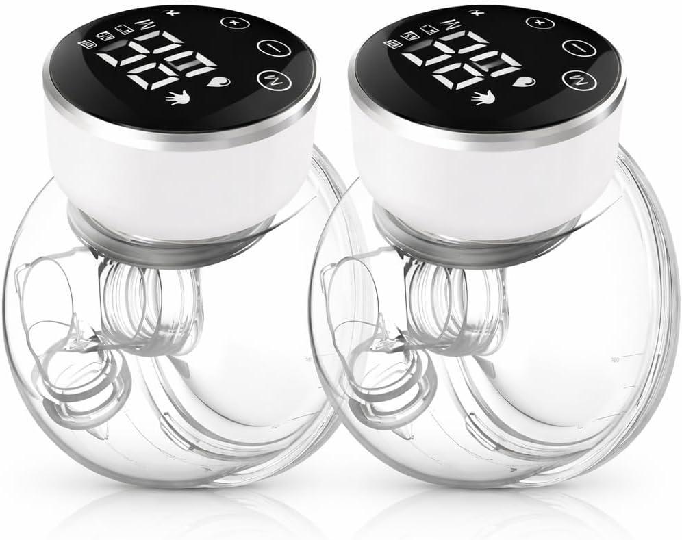 Wearable Breast Pump Hands Free of Longer Battery Life & LED Display, Portable Electric Breast Pump with 3 Modes & 9 Levels & Low Noise, 24 mm Flange, 2 Pcs White
