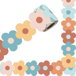 Whaline 32.8ft Boho Flower Bulletin Board Borders Colorful Floral Die-Cut Rolled Border Trim for Classroom Office Chalkboard Decoration