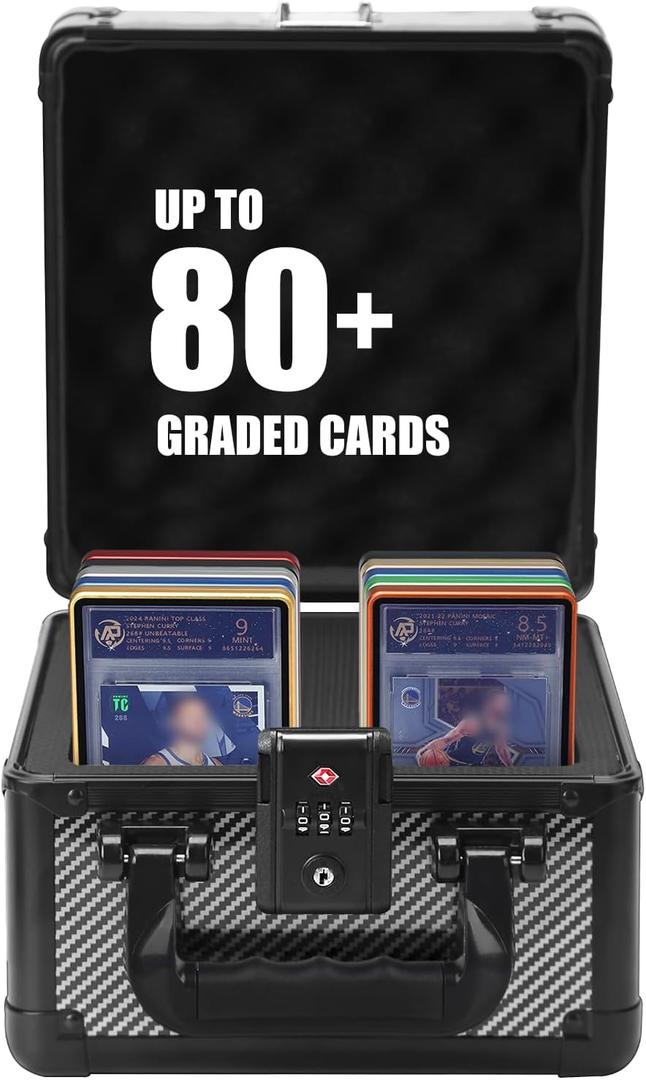 ZINHO Graded Card Case Upgraded Sports Card Storage Box Waterproof Trading Card Holder, Compatible with PSA BGS CSG FGS Up to 80+ Cards with TSA Approved Locks (Black) (Black 2 slots)