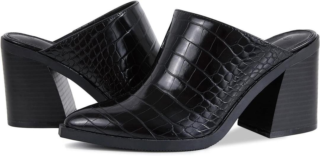 JeimPoey Womens Mules Pumps Point Closed Toe Slip-on Heels Stacked Chunky Block Heel Backless Clogs (10, Black Snake)