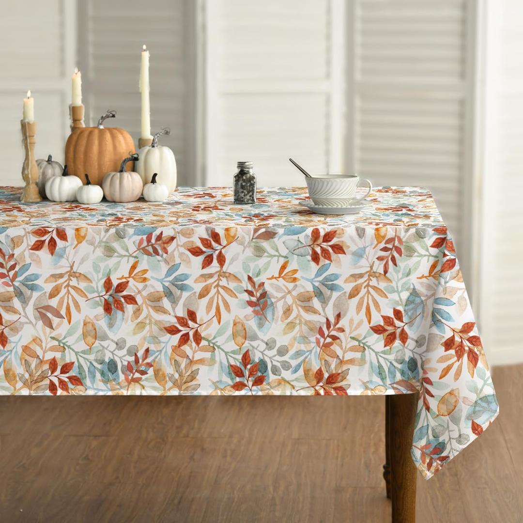Horaldaily Fall Tablecloth 60x120 Inch Rectangualr, Thanksgiving Autumn Harvest Orange Blue Watercolor Leaf Table Cover for Party Picnic Dinner Decor