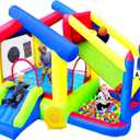 WELLFUNTIME Inflatable Bounce House with Slide, Bouncy Castle & Jumping Castle with Blower, Ball Pool, Basketball Game & Dart Target Game, 134 X 116 X 95 Inches