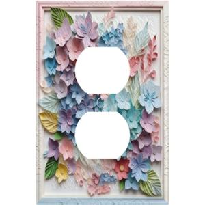 Decorative Art Light Switch Covers Macaron Hues Flowers 1 Gang Single Duplex Outlet Wall Plate Switchplate Electrical Faceplate for Home Decor