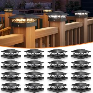 APONUO Solar Post Cap Lights 16 Pack - 4x4 5x5 6x6 Fence Post Lights, Auto On/Off, Waterproof IP64, 2-Mode (Warm/Cool White), Deck Patio Yard Solar Light for Wood & Vinyl Posts, Black