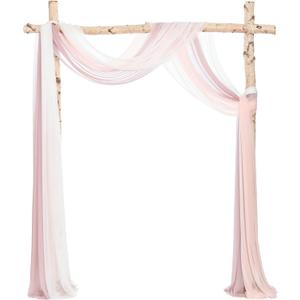 Ling's moment Wedding Arch Draping Fabric 3 Panels 20Ft Chiffon Fabric, Sheer Hanging Drapes Arrangement for Wedding Ceremony Backdrop Outdoors Party Swag Home Decor (Dusty Rose & White & Blush)