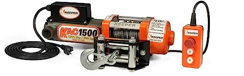 KEEPER Electric Winch 110/120V AC with Remote, Hand Held Control, 1500 lb. Capacity, AC Power, ATV, Truck, SUVs, Large Vehicles, Trailer Winch