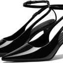Coutgo Womens Slingback High Heels Closed Pointed Toe Pumps Ankle Strap Work Dress Shoes (8, Black)