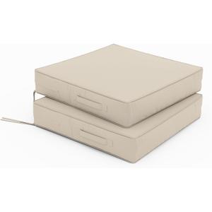 Patio Chair Cushions 22 X 22 X 4 Inch Waterproof Outdoor Seat Cushions for Patio Furniture, Outdoor Sofa Couch Pads with Ties & Handle, Set of 2, Cream