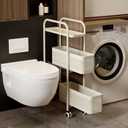 Slim Storage Cart 3 Tier with Pull Out Metal Basket Bathroom Organizer Rolling cart, Installation-Free Rolling Utility Cart Slide Out Organizer for Kitchen, Bathroom, Laundry (White, 3 Tier)