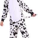 Sincere Party Fleece Cow Onesie Costume for Kids L(8-10) (White)
