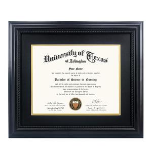 GMFrames 11x14 Diploma Degree Frame with Mat or Display 15x18 Certificates without Mat,Solid Wood,Black Finish with Intricate Black Rope Detail,UV Protection Acrylic