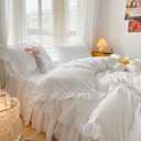 MOOWOO Chic Ruffle Lace Polyester Duvet Cover Set -Girl White Bedding-2 Piece Twin Comforter Duvet Cover with Zipper Closure -Ultra Soft and Light Weight(White, Twin)