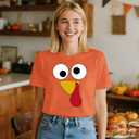 Thanksgiving Shirts for Women Happy Turkey Day T-Shirts Turkey Face Tee Tops (Orange, XXL)