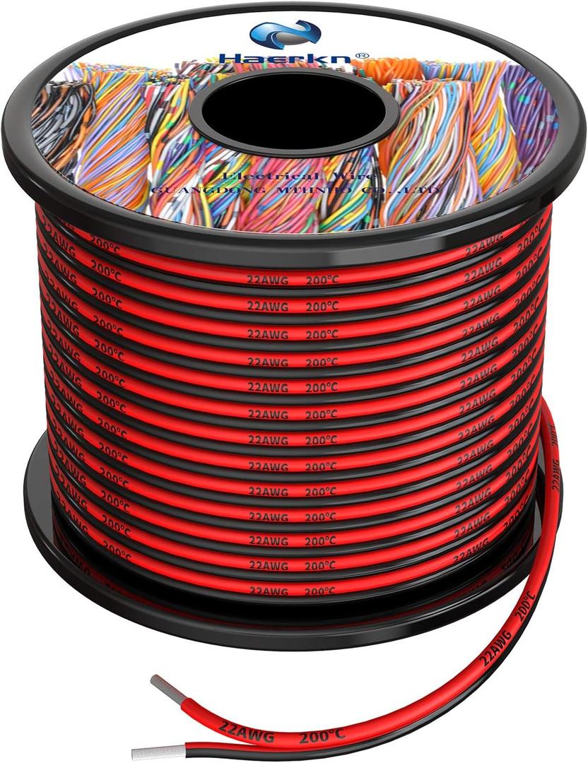 22 awg Silicone Electrical Wire 2 Conductor Parallel Wire line 200ft [Black 100ft Red 100ft] 22 Gauge Soft and Flexible Hook Up Oxygen Free Stranded Tinned Copper Wire
