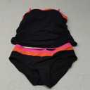 Daci Bandeau Tankini Swimsuits for Women - Two Piece Ruched Tummy Control Bathing Suit Strapless Swimwear with Bottom (Small, Black Pink Color Block)