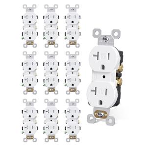 AIDA 20 Amp Outlet Duplex Electrical Receptacle Outlets,Power Outlet,Tamper Resistant,Heavy-Duty Receptacle Wall Outlet,Residential,2Pole,3-Wire, Self-Grounding Clip, NEMA 5-20R,UL Listed 10 Pack (White)