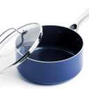 Blue Diamond Nonstick 2QT Saucepan with Lid, Non Toxic PFAS-Free Diamond Ceramic, Dishwasher & Oven Safe, Metal Utensil Safe Pot, Stay Cool Handle, Chef Pan, Glass Lid, Blue