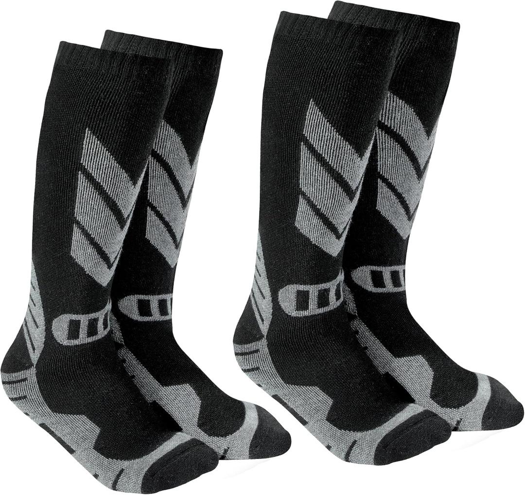 Warm Kids Ski Socks - 2 Pairs Merino Wool Skiing Socks, Winter Warm Snowboard Thermal Socks For Boys Girls Toddlers (3-5T, Black)