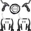 Hmseng V-Type Bike Brake Set, Complete Universal Bike Front and Rear MTB Brake, Bicycle Brakes, Inner and Outer Cables, Include Brakes Lever Calipers Multi-Tool Wrenches