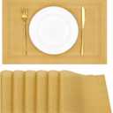Placemats Set of 6, Heat Resistant Place Mats, Washable PVC Table Mats, Woven Vinyl Placemats, Non-Slip Stain Resistan Plastic Placemats for Table (Gold, 6)
