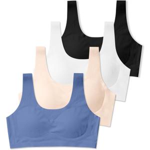 SALIA GIRL Training Bras for Girls 10-16 Sports Seamless Bra with Removable Padding Bras (X-Large, Skin/White/Black/Blue)