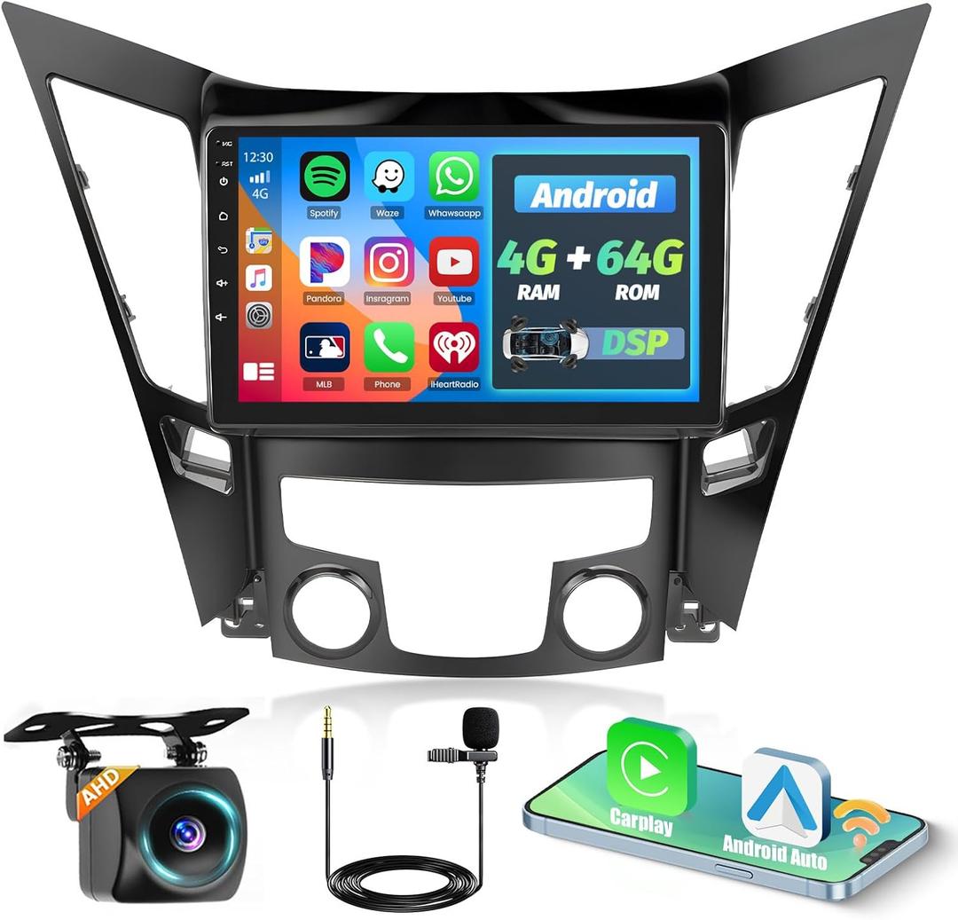 [DSP 4+64G] for Hyundai Sonata 2010-2015 Android 15 Car Stereo, Hikity 9'' IPS Touchscreen Sonata Radio Wireless Carplay Android Auto 5G WiFi/Bluetooth Mirror Link GPS SWC/FM/RDS/32EQ Backup Cam Mic