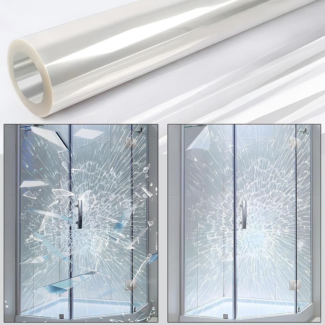 4Mil Security Window Film, Shatterproof Film, Transparent Self-Adhesive Security Window Film, Anti Shatter Tempered Glass Film, Glass Protective Window Film for Home/Office (17.5in x 6.5ft)