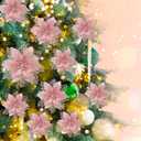 Geosar 36 Pcs 3 Size Christmas Poinsettia Flowers 3'' 4'' 6'' Tree Decorations Glitter Faux Flowers Xmas Artificial Poinsettia Ornaments New Year for Party Favor(Rose Gold)