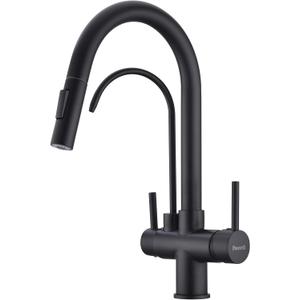 Matte Black Kitchen Faucet with Pull Down Sprayer, Black Kitchen Sink Faucet with Drinking Water Faucet,2 Handle 3 in 1 Water Filter Purifier Faucets