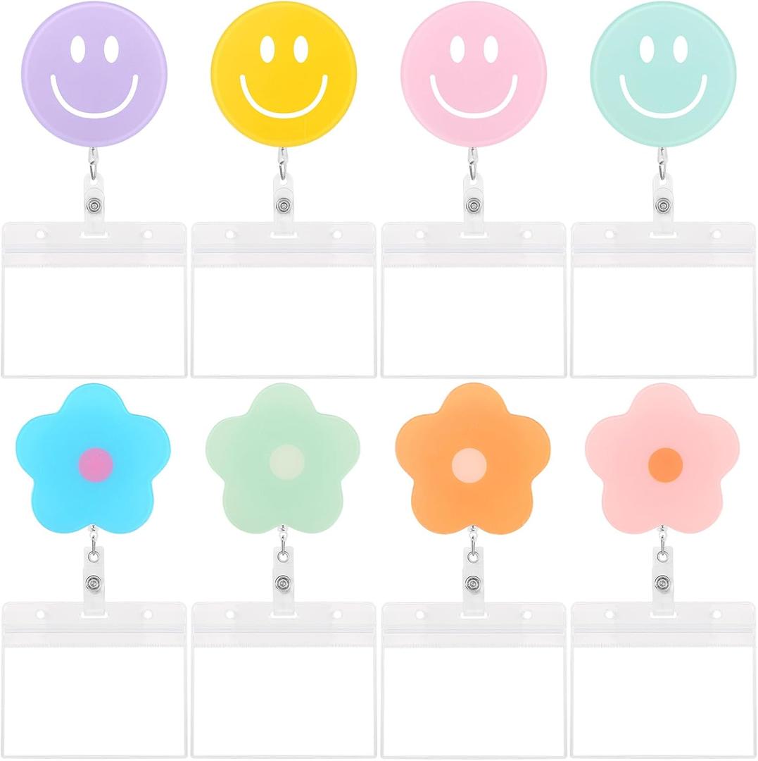 8 Pcs Badge Reel Cute Badge Reel ID Badge Holder with Clip Badge Reels Retractable Flower Floral Nurse Badge Reesl for Nursing Hospital Worker Teacher Pediatric Pharmacy Lanyards Accessories