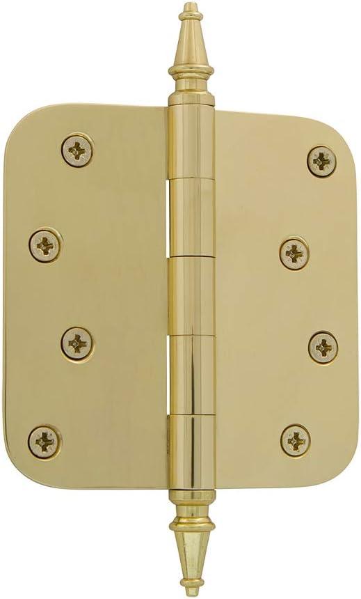 Nostalgic Warehouse 746087 4" Steeple Tip Residential 5/8" Radius Corners Door Hinge, Polished Brass
