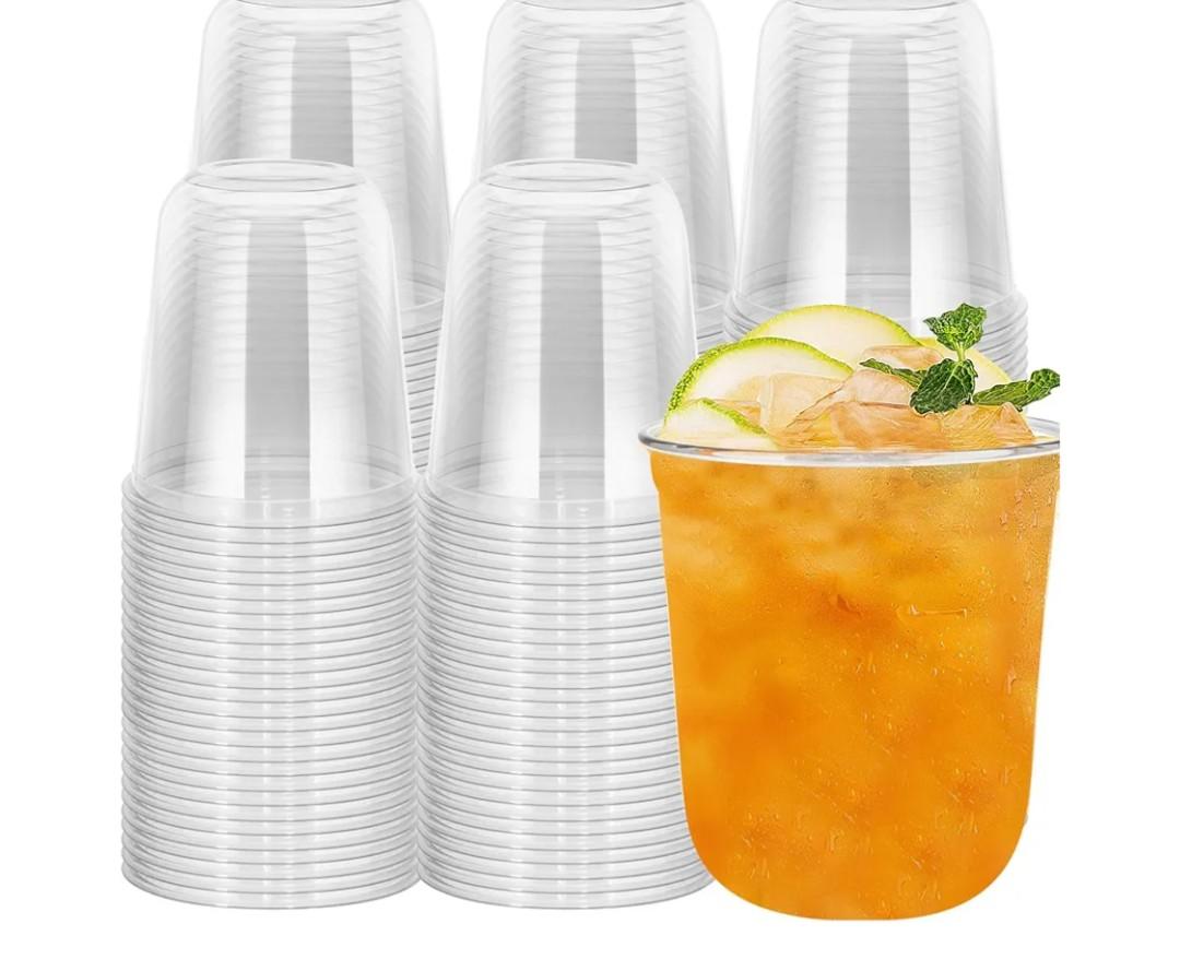 Disposable Stemless Clear Plastic Cups 12OZ NATURAL Arc Plant Based wine glasses For Parties Weddings Birthdays Cocktail BPA Free Recyclable Clear Cold Cups (Set of 300)