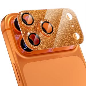 Choiche Compatible for iPhone 17 Pro Max Camera Lens Protector, Bling Camera Cover with 9H Tempered Glass Lens Screen Protector Metal Ring Decoration Accessories 6.9-inch (Glitter-Orange)