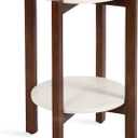 Kate and Laurel Moxley Transitional Round Side Table; 16 x 16 x 22; White Marble and Walnut Brown; Tiered Pedestal Table with Authentic Marble Tabletops for Bedroom Nightstand or Indoor Plant Stand