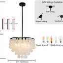 4-Lights Capiz Shell Chandelier - 17.7” Coastal Chandelier For Dinning Room, Beach House Modern Black Light Fixture With Natural Shells, Seashell Pendant Light For Living Room, Kitchen, Bedroom