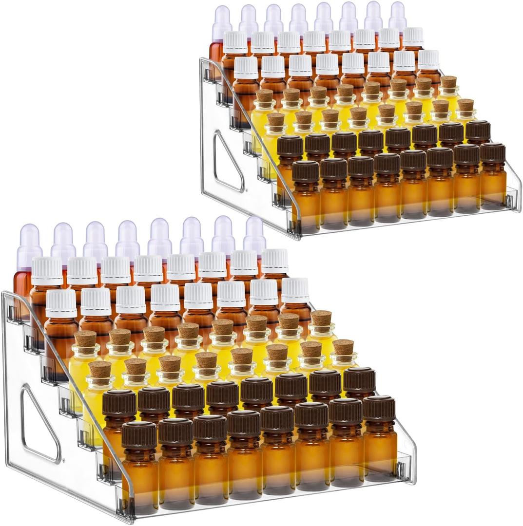 2 Pack 7 Tier Essential Oil Organizer,Clear Essential Oil Holder,Essential Oil Storage Shelf,Essential Oil Collection Display Rack Organizer Holds 5ml 10ml 15ml 30ml Essential Oils