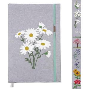 Embroidered Floral Journal Notebook, Softcover, Dotted line, (Light grey, Daisy), 192 Pages, Medium 5.8 inches x 8.6 inches - 80 GSM thick Paper Diary
