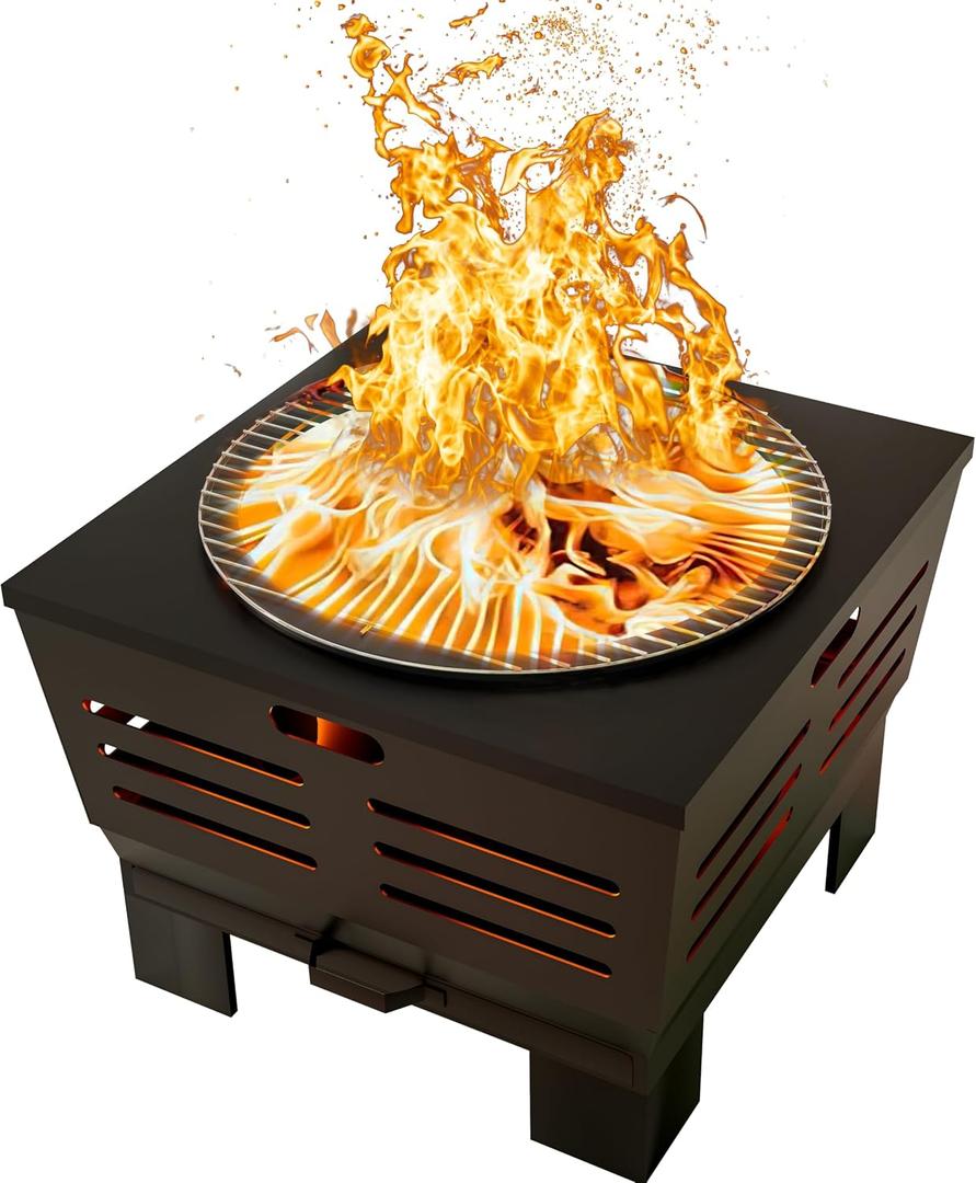 Fire Beauty Fire Pit with Stand,Smokeless Wood Burning Firepit with Ash Pan,Portable Outdoor Firepit with Cooking Grate & Poker for Camping,Backyard|L:23''xW:23''xH:19'',28.6lbs