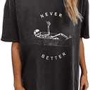 Summer Y2k Tops for Womens, Casual Vintage Short Sleeve T-Shirt, Girls Oversize Loose Round Neck Elastic Tee XXL
