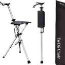 STEP2GOLD Ta-Da Chair, Portable Trekking Hiking Pole, Folding Walking Stick with Seat, Walking Cane with Chair, Foldable Chair, Lightweight Aluminum, Easy Carry and Storage, Anti-Slip (L (34.6"), Black)
