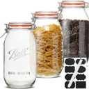 64oz Wide Mouth Mason Jars (3 Pack)  Reusable Airtight Glass Storage Jars with Hinged Lids, BPA-Free, Dishwasher Safe, Perfect for Canning, Pickling, Coffee & Fermenting