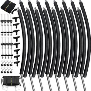 14Ft 8 Pcs Trampoline Curved Poles Replacement with Enclosure Net, Trampoline Curved Pole, Plastic T Connector, Fiberglass Rods, Mounting Hardware, Foam Padding