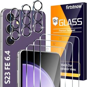 firtstnow 3 Pack for Samsung Galaxy S23 FE Screen Protector Tempered Glass + 3 Pack Camera Lens Protector, Military Grade Shatterproof, 9H Hardness, Fingerprint Unlock, Case Friendly 6.4 Inch