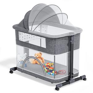 Ixdregan 3 in 1 Baby Bassinet - Baby Bedside Bassinet with Wheels and Mosquito Net, Included Storage Bag & Adjustable Height, Upgrade Thickened Cushion Baby Bedside Crib for Newborn Infant (Grey)