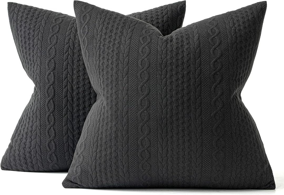 MIULEE Fall Decorative Throw Pillow Covers Set of 2 Super Soft Modern Stretchy Embossed Patterned Cushion Covers for Halloween Farmhouse Couch Sofa Livingroom Bed,Black 18x18 inch