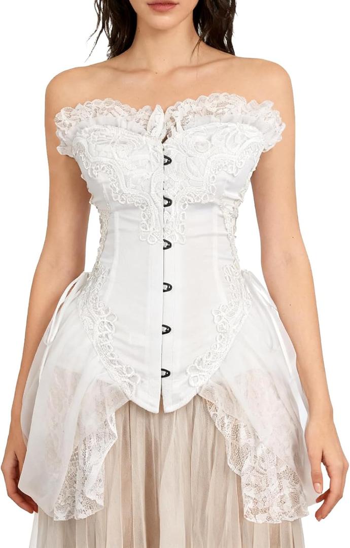 Charmian Women's Sexy Corset Bustier Dress Gothic Victorian Cosplay Party Outfit (White, Small)